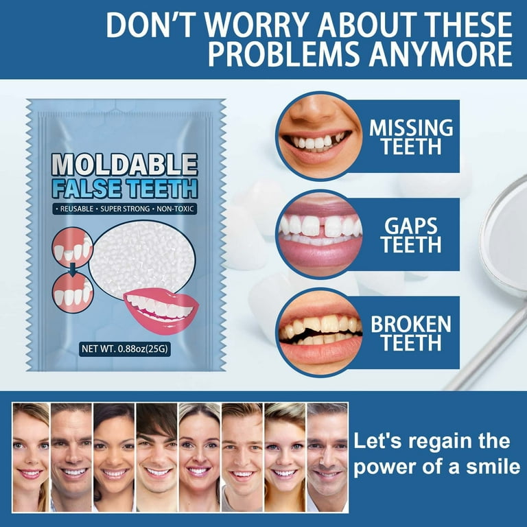 WOXINDA Teeth Retainers for Crooked Teeth Temp Tooth Beads One Day Plastic  Teeth Glue Makeup Dentures Modified Temporary Filling Teeth Filling Teeth  Glue Filling Holes Broken Teeth 