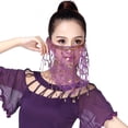 thumbnail image 2 of Lady Belly Dance Lentejuelas Con Cuentas Velo Facial Accesorio De Disfraces De Halloween Púrpura SM SunniMix Danza del Vientre Cara Velo, 2 of 7