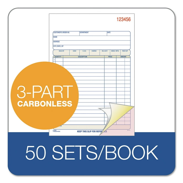 TOPS Sales/Order Book, Three-Part Carbonless, 7.95 x 5.56, 50 Forms Total
