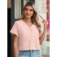 thumbnail image 2 of Chiclily Womens Summer Blouses Tops Light Pink Lightweight Short Sleeve V Neck Cardigan Button-Up Shirts with Pockets, Size Large, 2 of 7