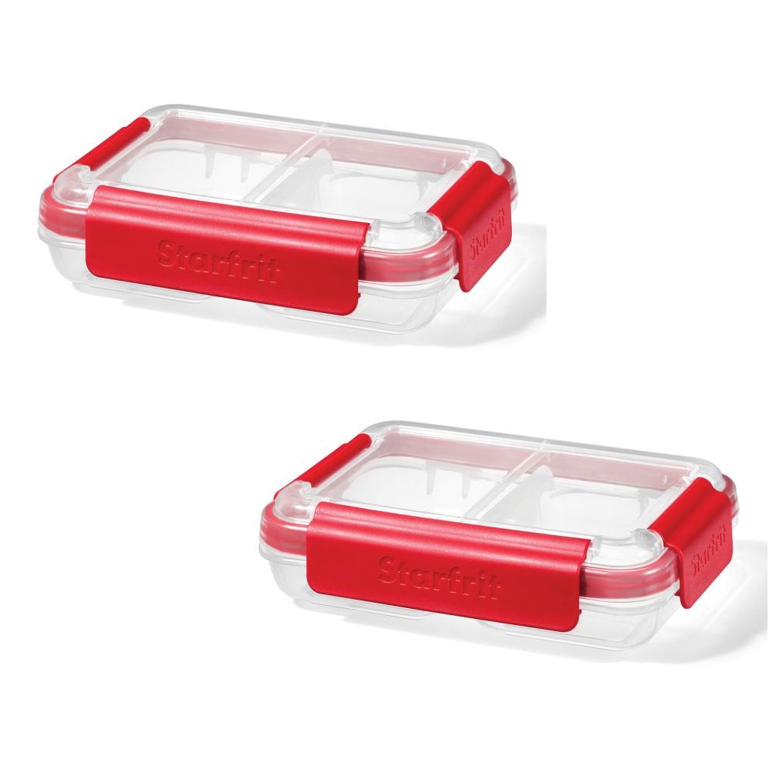 LocknLock Set of 2 EasyLunch Divided Plastic Containers, 473mL Capacity, Red