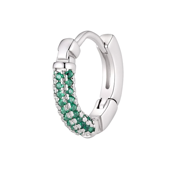 VNOX Single Hoop Earring for Men Green CZ Silver Tone Punk Jewelry Daily Wear 3mm Wide 15x13.8mm