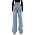 thumbnail image 2 of EMMIOL Women's CHICAGO Letter Print Baggy Boyfriend Jeans, High Rise Dark Wash Wide Leg Vintage Y2K Denim Pants Suitable for Independence Day, 2 of 7