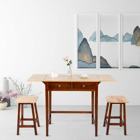 Kinborhome Kitchen Furniture 3 Piece Table Dining Set Wooden Rolling Kinborhome Kitchen Furniture 3 Piece Table Dining Set Wooden Rolling Trolley Cart Island 2