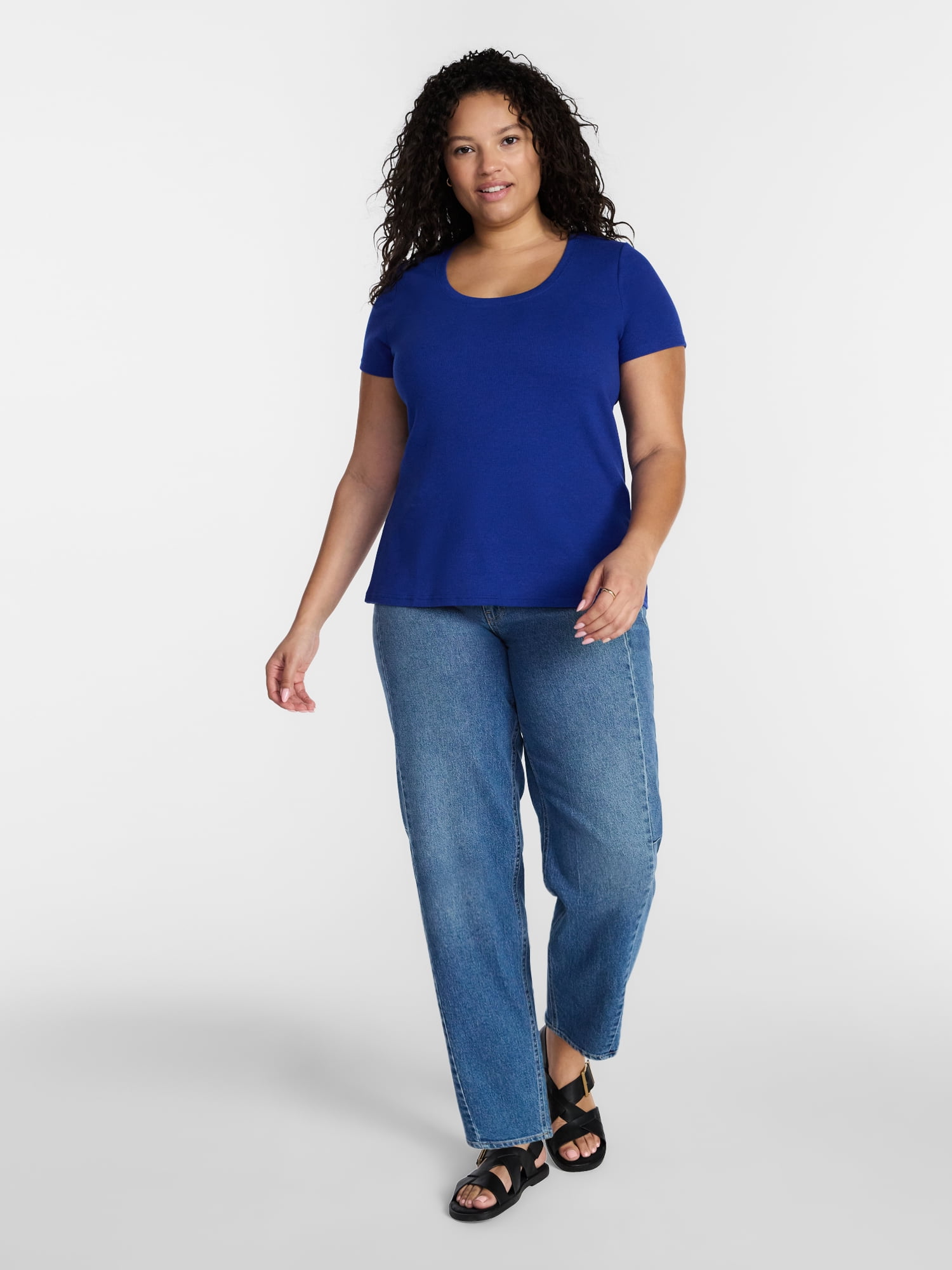 Terra & Sky Women's Plus Size Scoop Neck Rib Tee with Short Sleeves, Size 0X-5X