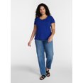 thumbnail image 2 of Terra & Sky Women's Plus Size Scoop Neck Rib Tee with Short Sleeves, Size 0X-5X, 2 of 5