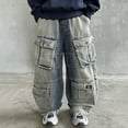 thumbnail image 2 of ibiyuan Boy'S Baggy Wide Leg Jeans Boys Cargo Denim Trousers Autumn Workwear Casual Street Fashion For Teenagers And Kids, 2 of 6