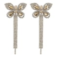 thumbnail image 1 of 1 par de aretes de cadena de garra de lujo ligeros con diamantes de imitación y borlas de mariposa. Temperamento Versa. Color champán. Código de producto: 65752. Color champán., 1 of 5