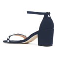 thumbnail image 4 of YDN Women Elegant Round Open Toe Pearl Studded Single Strap Sandals Ankle Buckle Strap Block Low Heels Dressy Shoes Size 10.5 Navy, 4 of 4