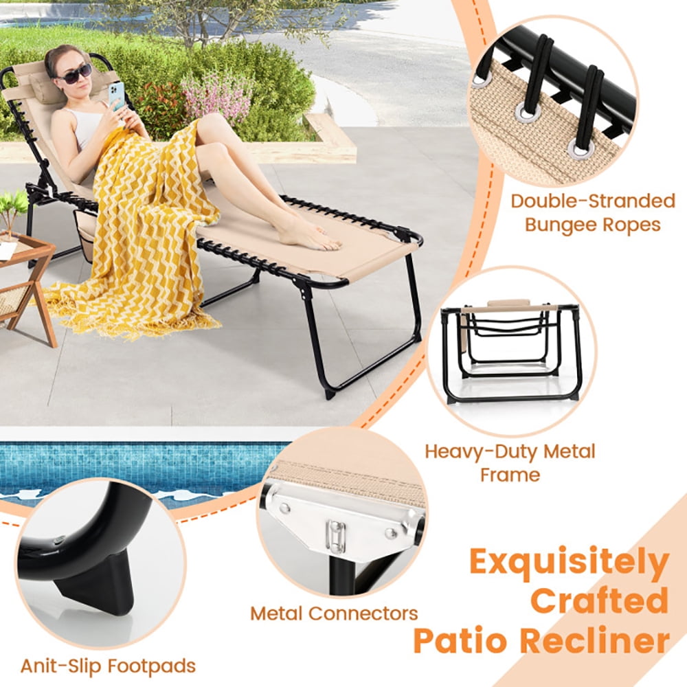 Aimee Lii Foldable Recline Lounge Chair with Adjustable Backrest and Footrest, Patio Loungers, Beige