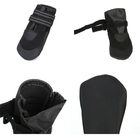 Non-slip Dog Shoes Boots Pet Water Proof Reflective Shoes Non-slip Black Size 6 4 Pcs