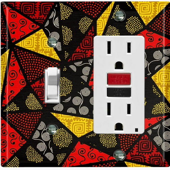 Metal Light Switch Plate Cover Colorful Safari African Tribal Art Tile Pattern SFR038