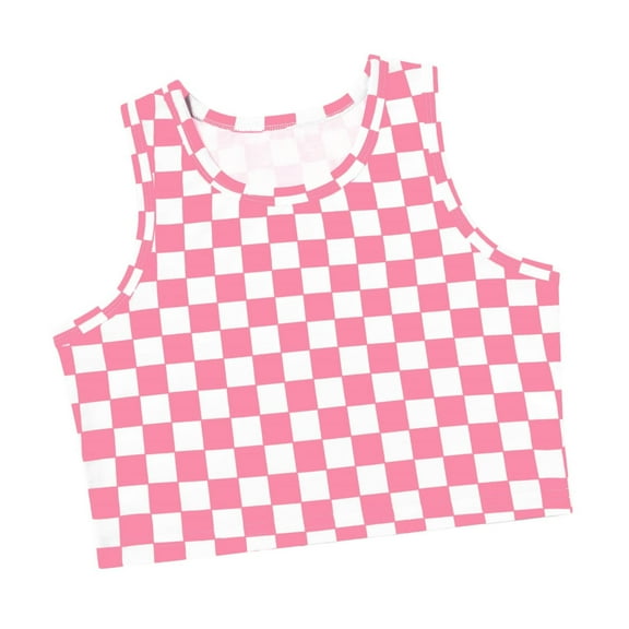 ZACPNCV Girls Gingham Tank Tops Spring Summer Casual Crop Cotton Sleeveless Shirts Blouses Pink 8-9 Years
