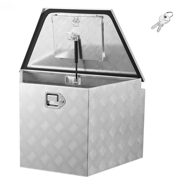 VEVOR Trailer Tongue Box, 29" x 16.1" x 18" Aluminum Trailer Tongue Tool Box, Heavy Duty Storage Organizer with Lock & Keys, Utility Tool Chest for Pickup Truck Bed, RV, SUV, Off-Road Vehicle, Silver