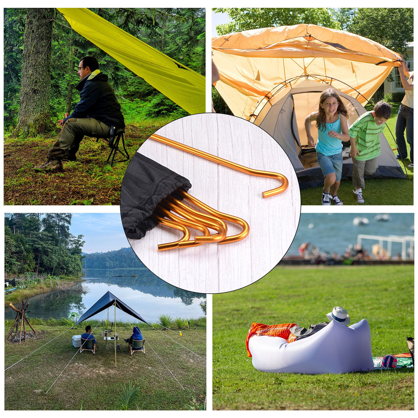 Unique Bargains Tent Stake Aluminum with Hook Kit for Outdoor Camping Canopy Tarp Gold