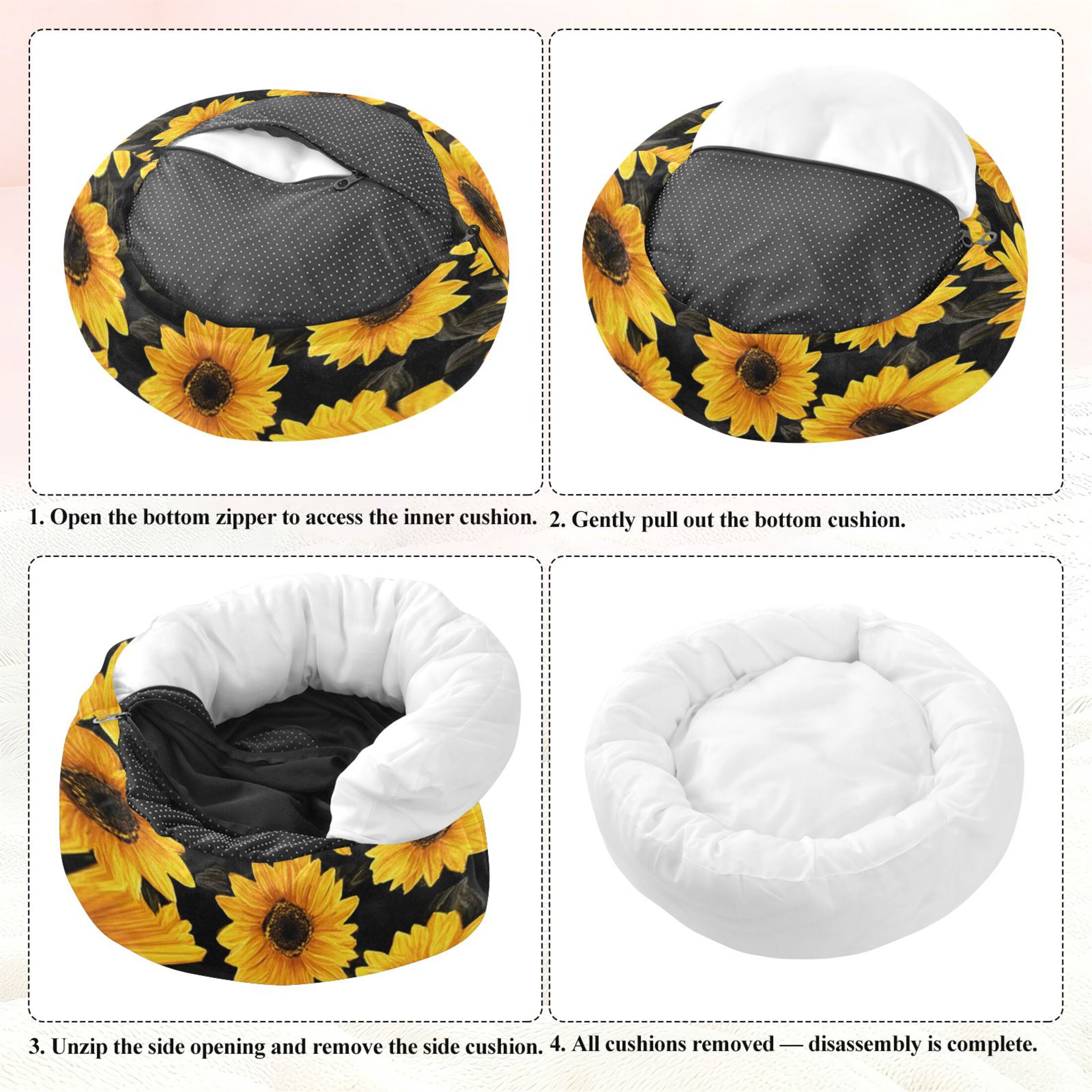 Iauyy Pet Couch Donut Cat Bed for Indoor Cats/Small Dogs Washable & Machine with Non-slip Bottom Calming Cat Furniture, Sunflower (M)