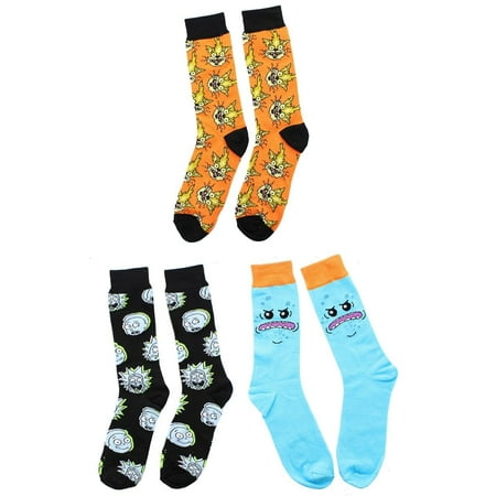 Rick and Morty Crew Socks Set of 3: Mr Meeseeks, Squanchy Cat, Rick and