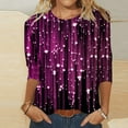 thumbnail image 2 of Summer Clothes Savings 2024! TAGOLD Womens Summer Tops,Women's Loose Mid-Length 3/4 Sleeve Bright Glitter Printed Round Neck Top T-Shirt, 2 of 5