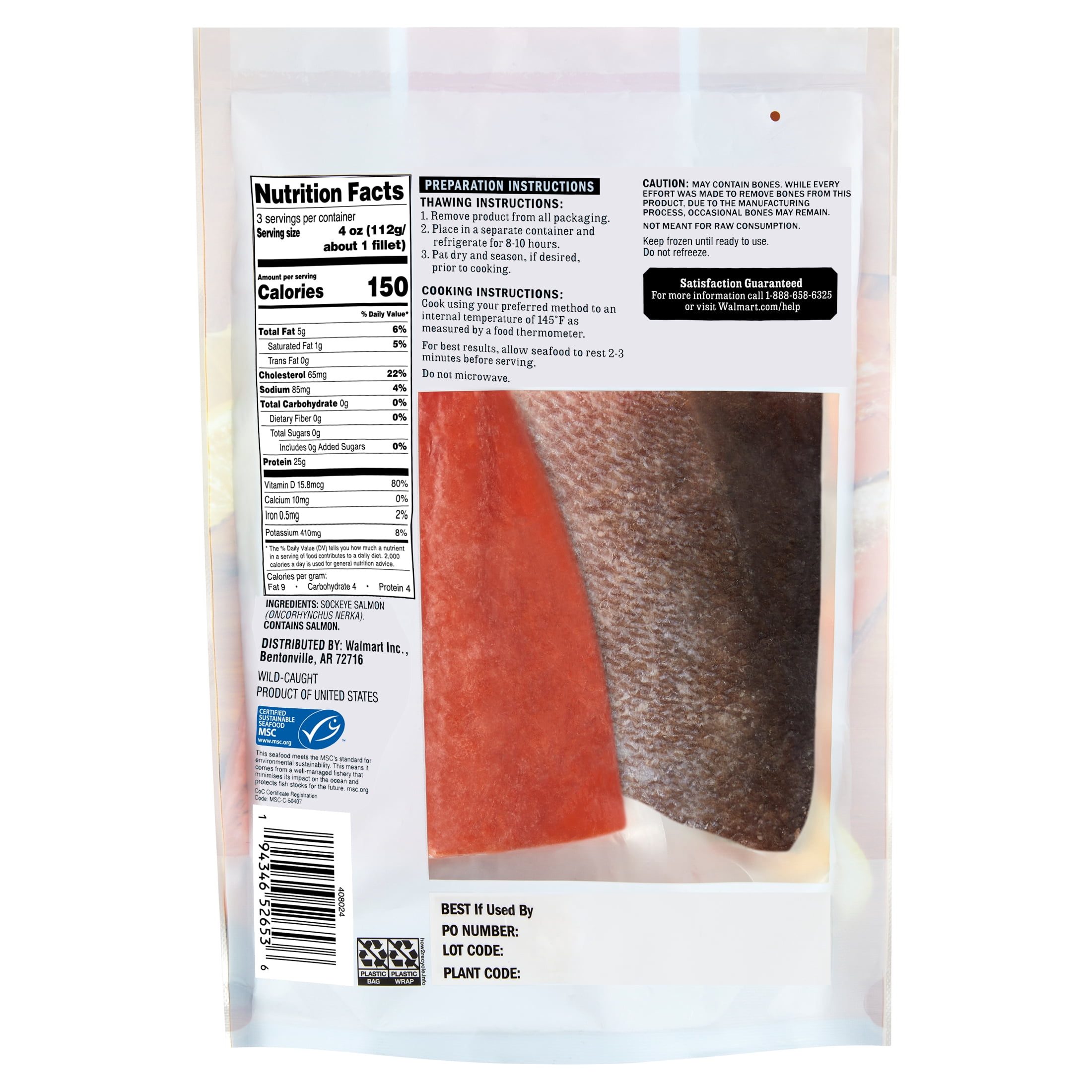 Marketside Wild Caught Skin-On Alaska Sockeye Salmon Fillets, 12 oz (Frozen)