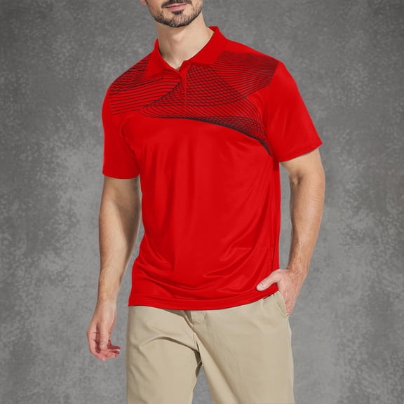 SGFCWSX Mens Polo Shirts Short Sleeve Solid Slim Fit Quick-Dry Casual Golf Shirts for Men Red Size 2XL