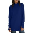 thumbnail image 4 of purcolt Womens Turtleneck Long Sleeve Shirts Casual Mock Neck Oversized Tops Summer Loose Fit Basic Tees with Thumbhole, 4 of 9