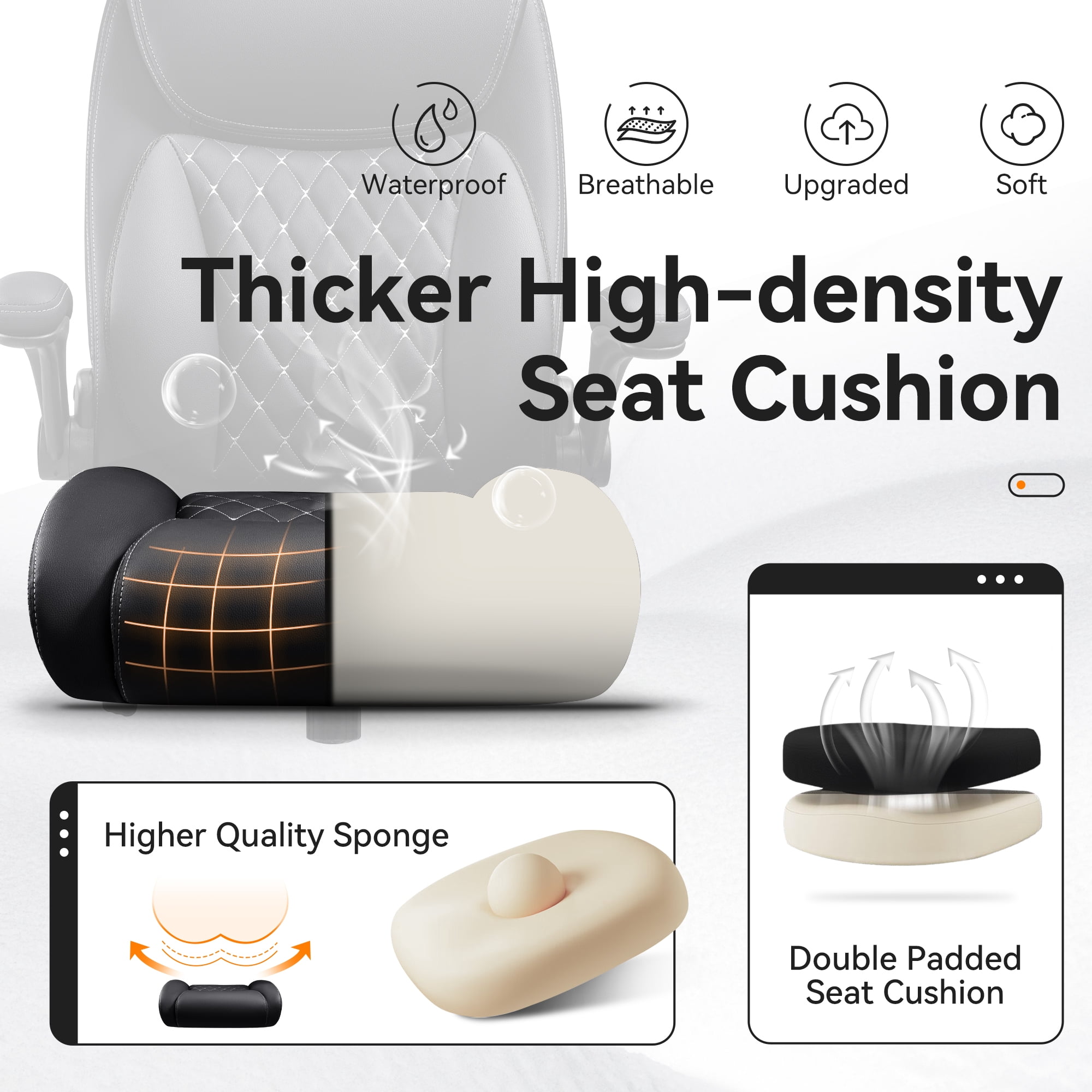 COOLHUT Big and Tall Office Chair 500LBS Wide Seat Ergonomic Computer Desk Chair, High Back Executive PU Leather Chair, Adjustable Armrest and Lumbar Back Support Office Chair, Black