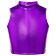 thumbnail image 2 of Aiihoo Kids Girls Sleeveless Mock Neck Shiny Metallic Athletic Crop Top Plain Ballet Workout Sports Bra Yoga Gymnastics Purple 12, 2 of 7