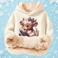 thumbnail image 5 of Kids Cow Read Book Graphic Hoodies Cartoon Long Sleeve Hooded Sweatshirt Cute Pullovers Tops Beige 3 Y-4 Y, 5 of 5