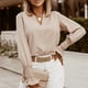 thumbnail image 2 of Camisa de Mujer con Cuello en V Linterna Manga Larga Color Puro Blusa de Trabajo Simple Camisa Superior para otoño e Invierno Caqui L, 2 of 6