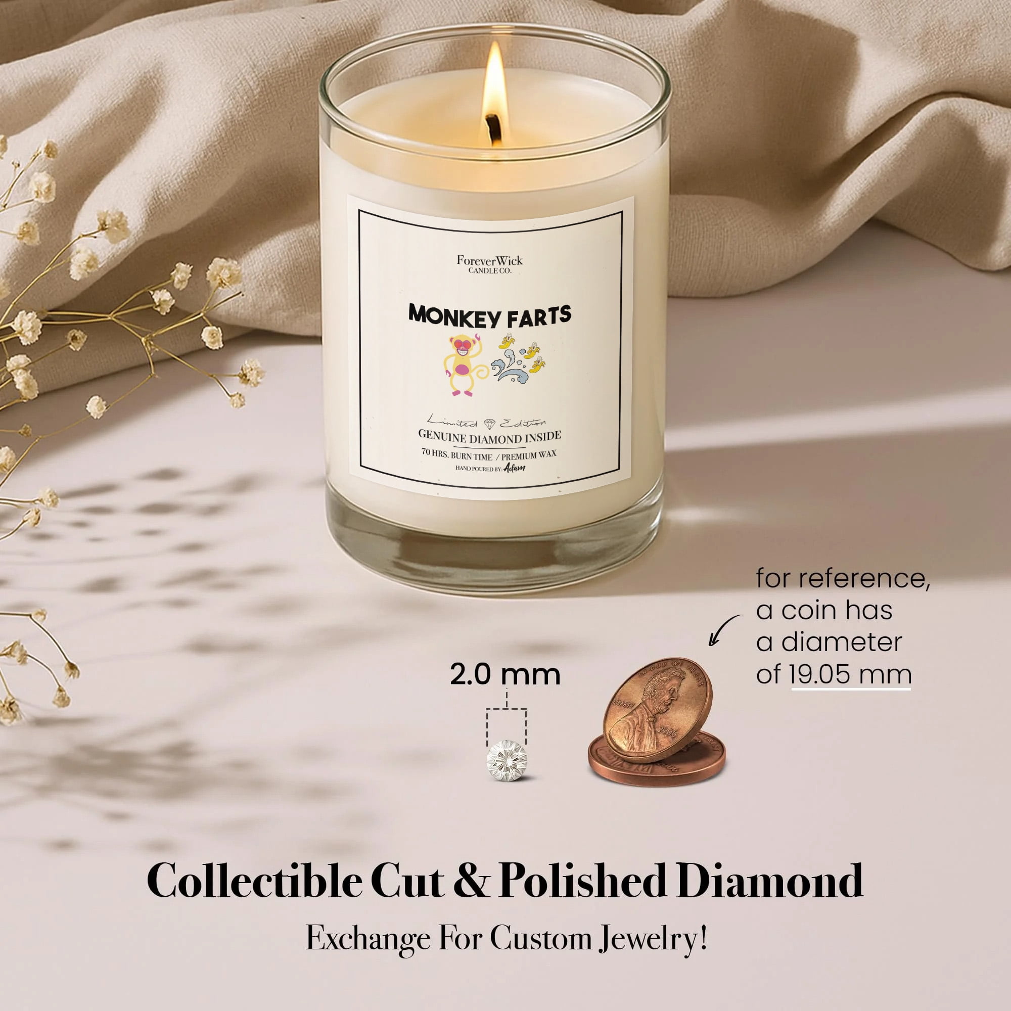 ForeverWick Diamond Candle 14oz Monkey Farts Soy Wax Candle With Diamond Inside - Funny, Humor, Kids, Funny Candle, Birthday Candle, Fruity Candle, Diamond