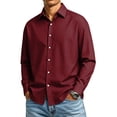 thumbnail image 3 of Trgacdwlo Button Up Shirts for Men Collared Long Sleeve Dress Shirt Men Solid Color Summer Fall Business Casual Work Shirts for Men Wine M, 3 of 8