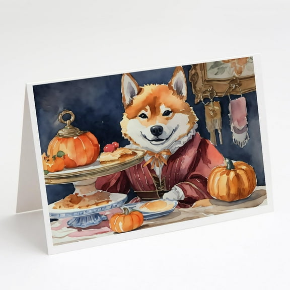 Shiba Inu Fall Kitchen Pumpkins Greeting Cards and Envelopes Pack of 8 7 in x 5 in