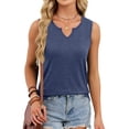 thumbnail image 5 of Women's Summer Sleeveless V Neck Camisole Tops Shirts Blouses Solid Color Soft Stretch Casual Daily Wear Vacation Beach Loungewear Fashion Essential Gift for Women | CSEONE,Navy L, 5 of 9