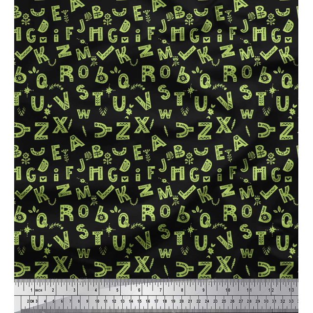 Soimoi Green Poly Georgette Fabric Alphabet Text Printed Craft Fabric by the Yard 52 Inch Wide