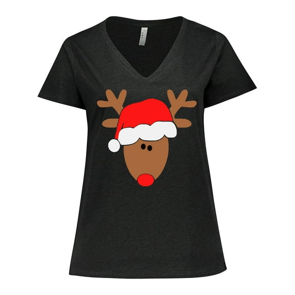 Inktastic Christmas Cute Reindeer in Santa Hat Women's Plus Size V-Neck T-Shirt