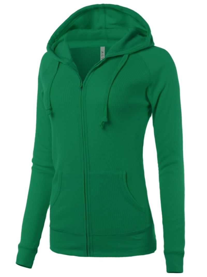 A2Y Women's Casual Fitted Lightweight Pocket Zip Up Hoodie Kelly