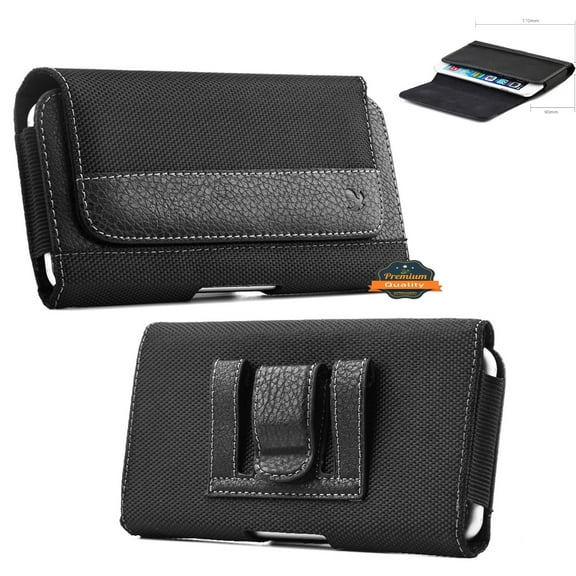 For Samsung Galaxy S21  Plus Universal Premium Horizontal Leather Case Pouch Holster with Magnetic Closure Belt Clip & Belt Loops Holster - Black