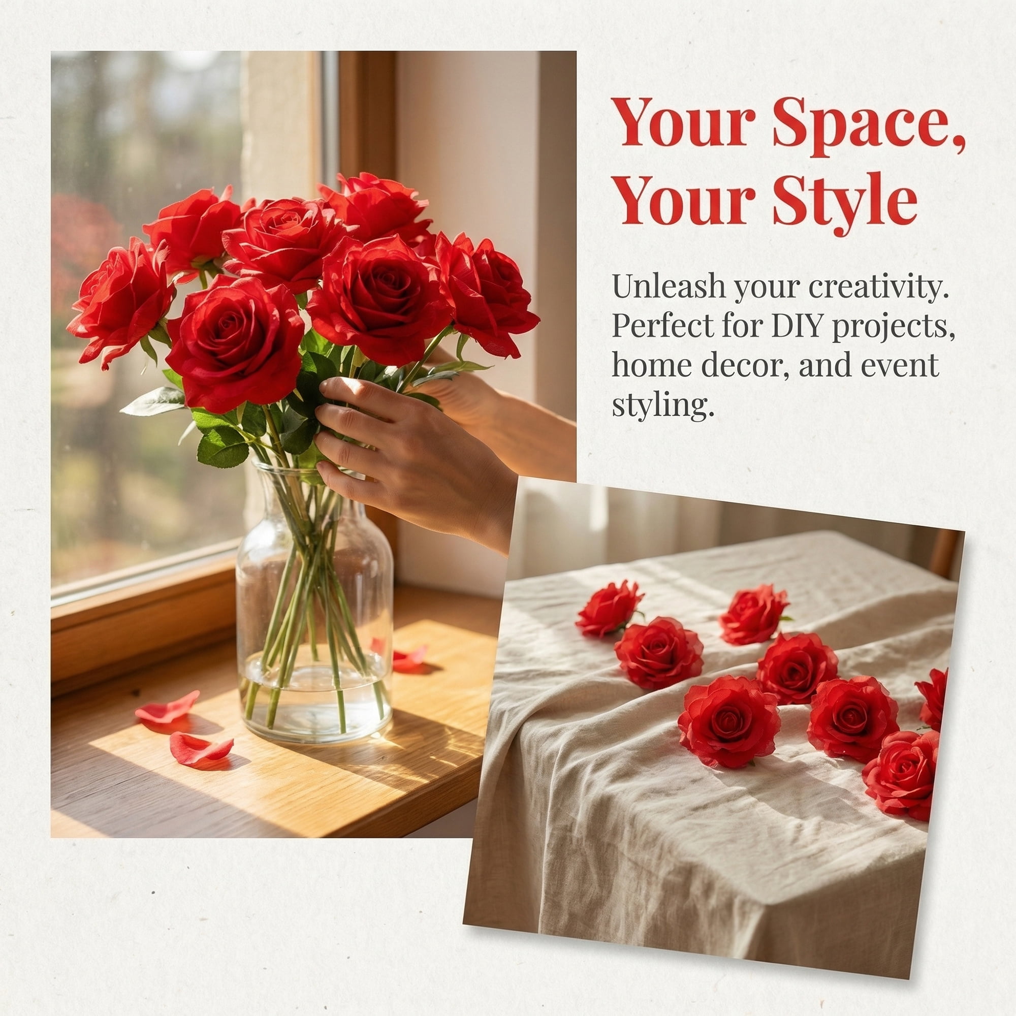 Unique Bargains Artificial Roses Silk Flowers with Detachable Heads Red 5.9inch