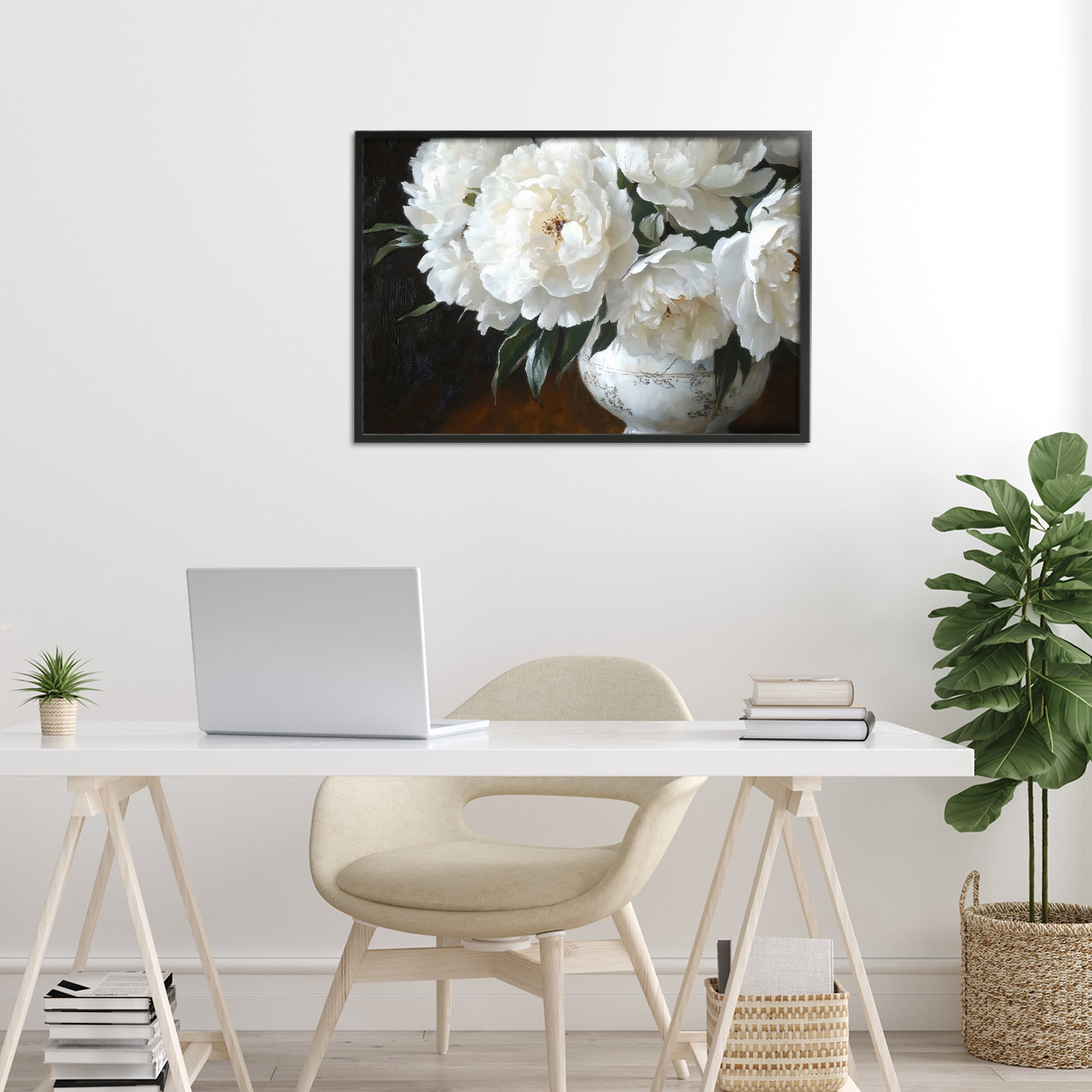Stupell Industries White Flowers in Vintage Vase Black Framed Giclee Art, design by Petal Prints Design