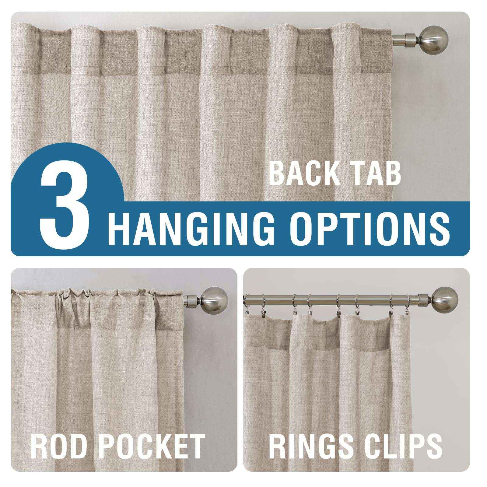 Turquoize Classic Natural Linen Privacy Curtains Light Filtering for Living Room 2 Panels Back Tab, 52" x 63" , Angora