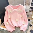 thumbnail image 1 of Sweet Women Sweater Cartoon Rabbits Lace Patchwork Peter Pan Collar Pullover Preppy Style Loose Knit Tops Female Jumper  FGS, 1 of 7