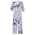 thumbnail image 5 of Maqroz One Piece Jumpsuits for Women Plus Size Floral Printed Boho Wide Leg V Neck Romper Pants Back Zipper Short Sleeve Summer Vacation Outfits with Pockets Loose Fit Purple XL, 5 of 5