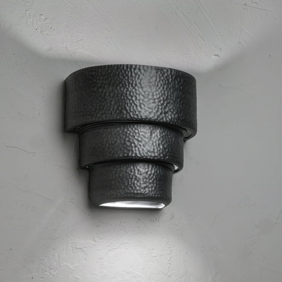 Luxury Lighting Hammerman 10" High Banded Ceramic Outdoor Wall Light, Rubbed Pewter Painted Finish, LED Bulb Included