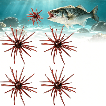 BESTSKY 4Pcs Floating Sea Urchin Soft Lure Simulation Sea Urchin Bait Tentacle Creature Lure Versatile Soft Bait for Bass Fishing Durable Tpr Material Swimbait for Lake Fishing Wacky Rig Neko Rig