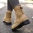 thumbnail image 4 of HEWUQI Women's Ankle Boots Lace up Suede Vintage Non Slip Platform Combat Boots Round Toe Work Hiking Casual Winter Fall Shoes Khaki Size 9, 4 of 7