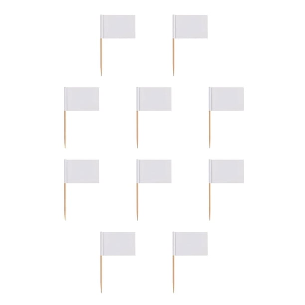 Injueey Paquete de 100 suministros de decoración de pasteles, banderas de palillos de en blanco, herramientas sólidas para hornear de Blanco 10piezas