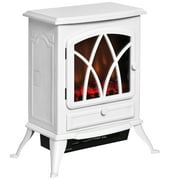 HOMCOM Free Stand Electric Fireplace Stove Heater with Adjustable LED Flame Effect and Front Door, 750W/1500W, White