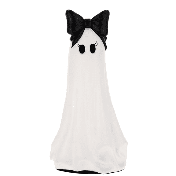 Large Ghost Tabletop Decoration with Black Bow, 20 Inch Halloween Ghost Figurine for Mantel Shelf Entryway Table Decor