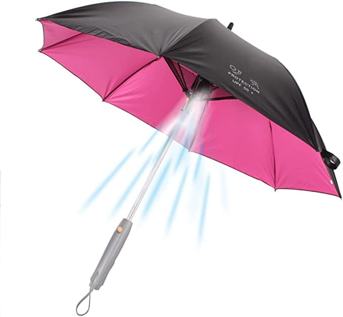 Sun Umbrella Built in Fan and Mister System, UPF 50+ Stick Umbrellas