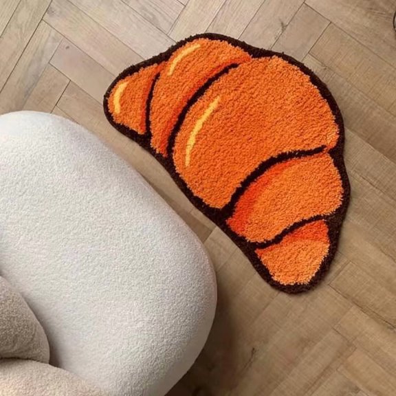 LAKEA Cute Croissant Shaped Tufted Rug, Soft Fluffy Non-Slip Food Pattern Decor Floor Mat for Bedroom, Living Room & Kitchen Home Decor